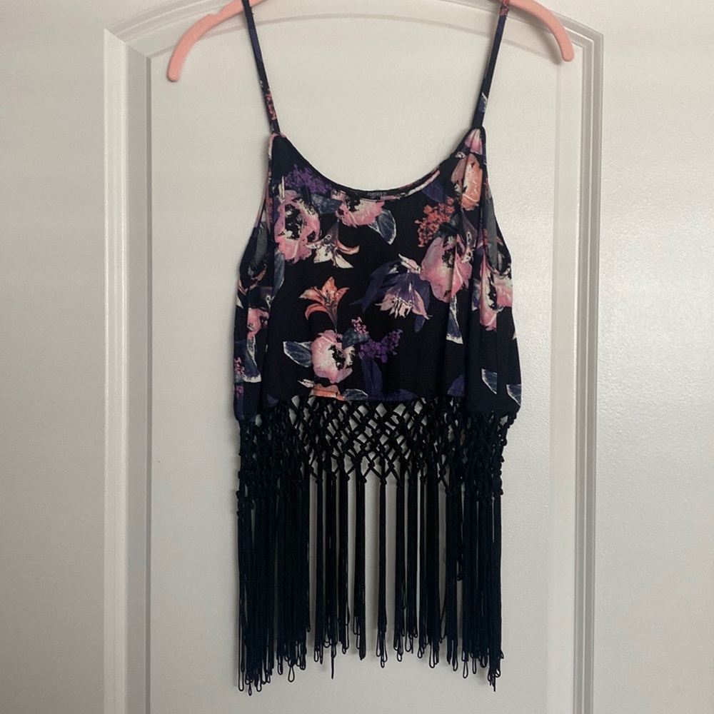 Forever 21 Floral Crop Top w/ Fringe